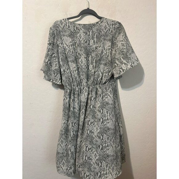Time and Tru Sz L 12-14 Flutter Sleeve Midi Dress Tie Side Waist Lined Grey Anim - Picture 4 of 7